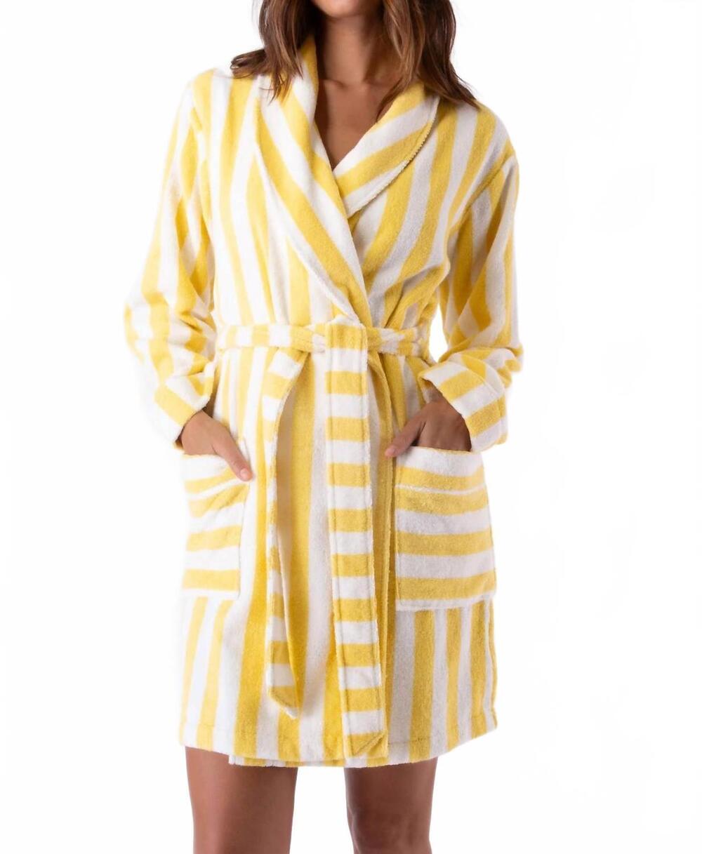 NEW PJ SALVAGE stripe terry robe in lemon